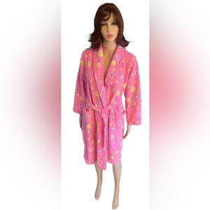 Girl's Ivy & Moon Vibrant Pink Peace Sign and Floral Print Sleepwear Robe